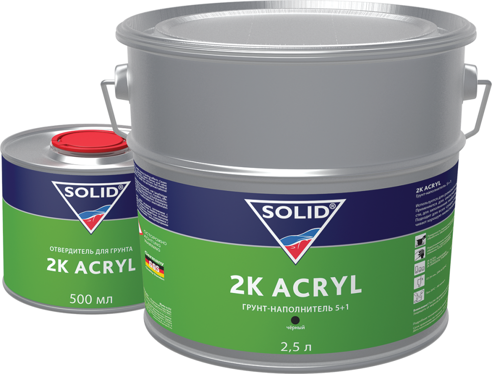 331.2504 SOLID2K ACRYL (2500+500мл) - наполнительный грунт 5+1, цвет черный (в комп. с отвердит.)